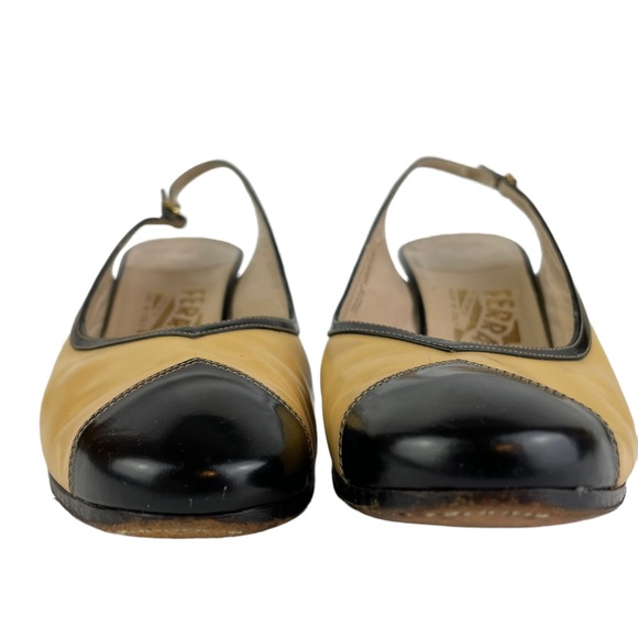 Vintage Salvatore Ferragamo Sling-back Black Tan Career Heels 8B Made In Italy - Picture 14 of 15